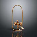 Golden Shower Fixture with Curved Metal Pipe and Control Knobs for Bathroom Use
