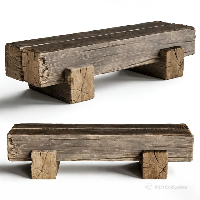 Handcrafted Rustic Wooden Bench With Natural Wood Grain And Square Legs 3d model 