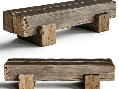 Handcrafted Rustic Wooden Bench With Natural Wood Grain And Square Legs 3d model