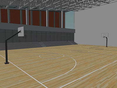 Indoor Basketball Gymnasium With Wooden Floor Hoops And Spectator Seats For Fitness 3d model