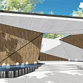 Modern Geometric Gate With Wooden Panels Water Features And Landscaped Entrance