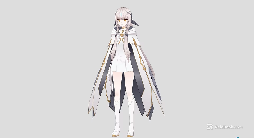 Anime Fantasy Game Character With Silver White Hair White Outfit And Elegant Long Flowing Cape 3d model 