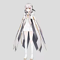 Anime Fantasy Game Character With Silver White Hair White Outfit And Elegant Long Flowing Cape