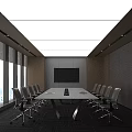 Modern Bright Spacious Conference Room With Large Meeting Table Comfortable Office Chairs And Wall Screen