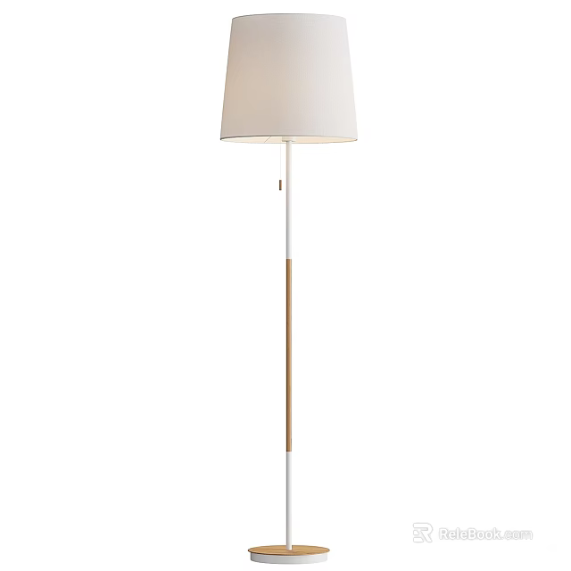 Modern Sleek Floor Lamp With White Lampshade Wooden Pole And Minimalist Design 3d model 