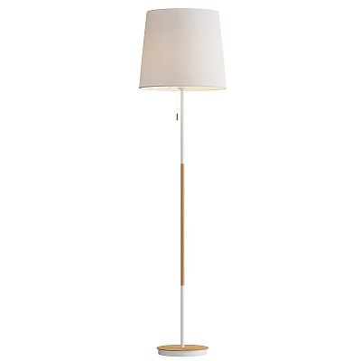 Modern Sleek Floor Lamp With White Lampshade Wooden Pole And Minimalist Design 3d model
