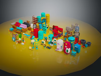 Colorful Decorative Ornament Collection With Mixed Figurines Various Shapes And Home Decor 3d model