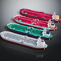 Colorful Water Transport Tanker Ship Models Displayed Side By Side