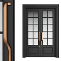 Black Double Doors With Glass Panes And Brass Handles For Home Entrance