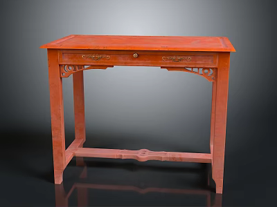 Traditional Red Wooden Table With Carved Drawer And Decorative Legs Design 3d model