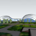 Museum Building With Unique Glass Dome Design Set in Lush Green Landscape Near Water Pond