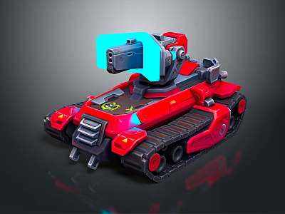 Red Battle Tank Design With Blue Turret Heavy Cannon And Tracks 3d model