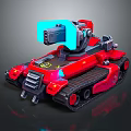 Red Battle Tank Design With Blue Turret Heavy Cannon And Tracks