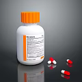 Medical Device Medicine Bottle With White Body Orange Cap Label And Red White Capsules