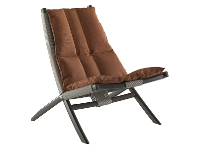 Modern Comfortable Leisure Chair With Brown Padded Cushion And Gray Crossed Frame Design 3d model