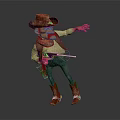 Cartoon Cowboy Character With Brown Hat Red Bandana Orange Skin Blue Jeans And Revolver Pointing