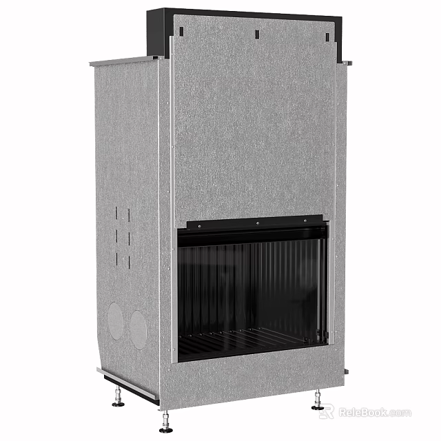 Modern Freestanding Fireplace With Gray Metal Exterior And Black Glass Door 3d model 