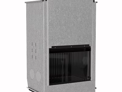 Modern Freestanding Fireplace With Gray Metal Exterior And Black Glass Door 3d model