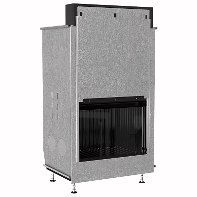 Modern Freestanding Fireplace With Gray Metal Exterior And Black Glass Door 3d model