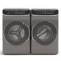 Two Modern Gray Washing Machines with Front Loading Doors and Digital Control Panels 3d model