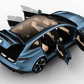 Blue Modern Car With Open Doors And Spacious Beige Leather Interior 3d model