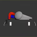 Mechanical Device Structure With Gray Base Silver Spheres Blue Red Coils And White Support Legs
