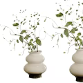 White Ceramic Vases With Green Leafy Branches For Home Interior Decor 3d model