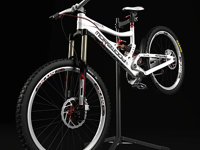 White MARMOT Mountain Bike With Red Accents Black Stand And Large Tires 3d model