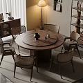 Round Wooden Dining Table Set With Rattan Chairs In Warm Modern Living Space