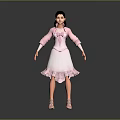 3D Female Character Model in Pink Dress with Black Hair and High Heels