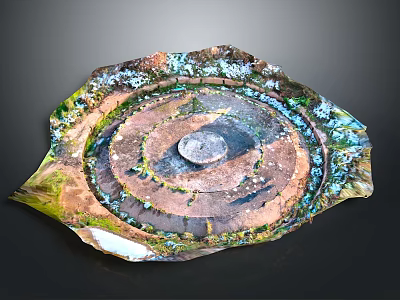 Scenic Circular Landscape With Green Vegetation Ring Pathway And Central Stone Platform 3d model