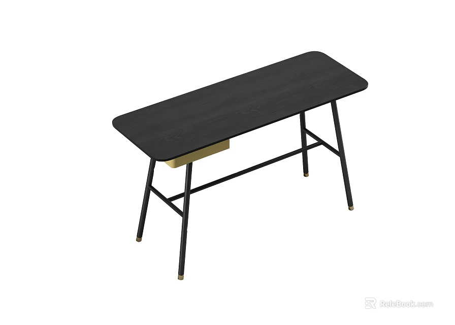 Modern Black Desk With Metal Legs And Gold Accents For Study Room 3d model 