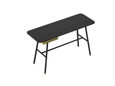 Modern Black Desk With Metal Legs And Gold Accents For Study Room 3d model
