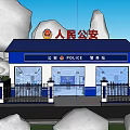 Police Station Architectural Components With Blue Roof White Walls Glass Windows And Fence