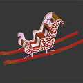 Decorative Sleigh Featuring Red Seat Intricate Carved Patterns Red Runners On Dark Background And Reflection