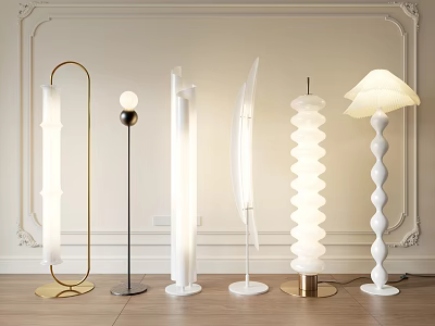 Modern Stylish Floor Lamps With Various Designs And Gold White Bases For Home Decor 3d model