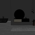 Modern Bathroom Interior Design With Round Mirror Black Vanity Bathtub And Hanging Lights