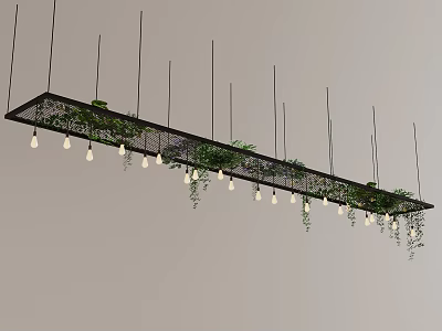 Long Modern Ceiling Design With Hanging Lights And Green Vines Decoration 3d model