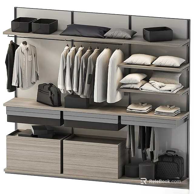 Modern Wardrobe Organization With Hanging Clothes Folded Garments Drawers And Storage Compartments 3d model 
