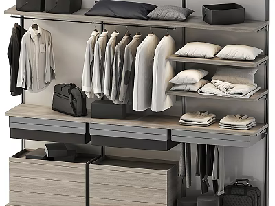 Modern Wardrobe Organization With Hanging Clothes Folded Garments Drawers And Storage Compartments 3d model