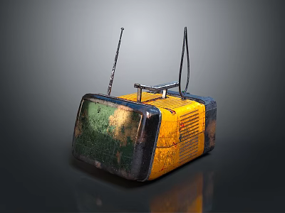Vintage Yellow Computer With Antennas Green Screen Metal Casing And Retro Design 3d model