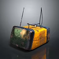 Vintage Yellow Computer With Antennas Green Screen Metal Casing And Retro Design