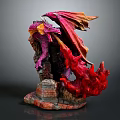 Purple Red Dragon Statue With Yellow Accents And Flame Details On Rock Base