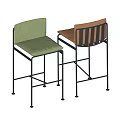 Modern Upholstered Bar Stools With Green Brown Seats And Black Metal Frames