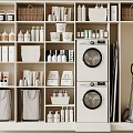 Organized Laundry And Cleaning Supplies Storage With Washing Machine Dryer Vacuum And Baskets