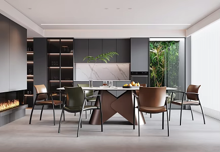 Modern dining table and chair combination 3d model