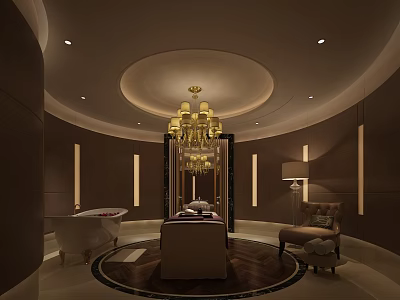 Luxurious SPA Sauna Interior With Massage Bed Chandelier And Relaxing Seating 3d model