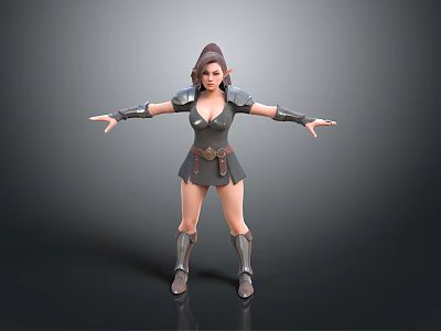 3D Fantasy Female Warrior Character With Armor And Open Arms Pose 3d model