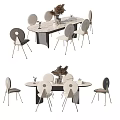 Modern Dining Table Set With Round Backrest Chairs And Dried Flower Decorations 3d model