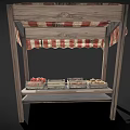 Wooden Food Stall With Red And White Checkered Awning And Transparent Containers For Snacks